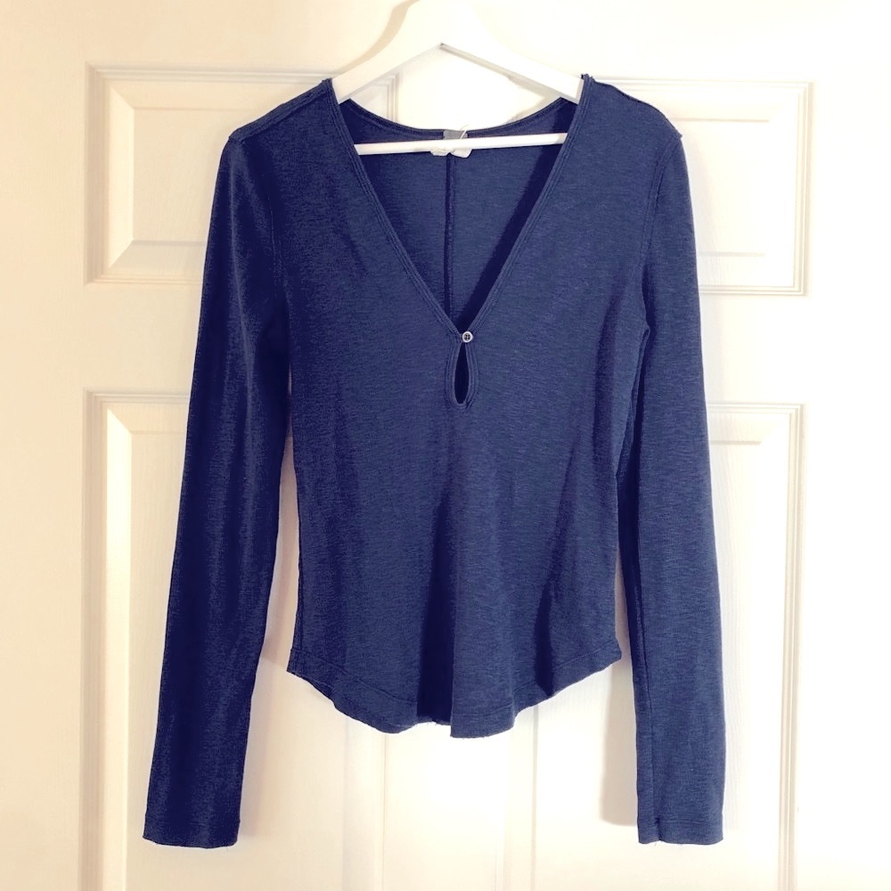 Like New Free People Ribbed Long Sleeve Shirt Top in Blue